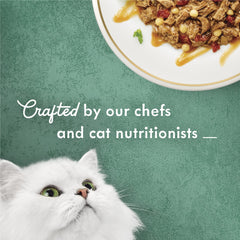 Ingrédients de qualité boeuf dans Fancy Feast Medleys, pour un repas équilibré.