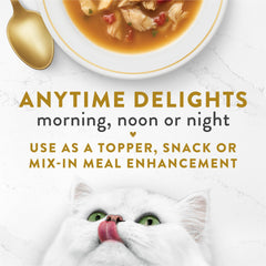 Purina Fancy Feast bouillon prêt à servir, texture veloutée.