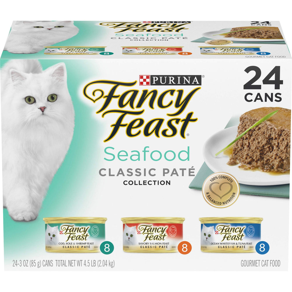 Fancy Feast Pâté fruits de mer, texture onctueuse attire l'appétit du chat.