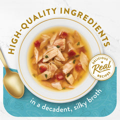 Fancy Feast bouillon thon sans céréales, idéal pour varier les repas.