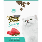 Friandises Fancy Feast Savory Cravings Thon avec emballage pratique pour servir facilement.