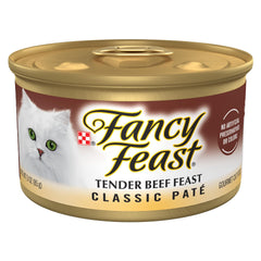 Fancy Feast Tender Beef Pâté, boîtes de 85 g, texture onctueuse pour portions faciles.