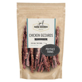 Farm Hounds gésiers de poulet tranche sèche 4oz prêt à offrir comme friandise naturelle.