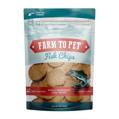 Friandises Farm To Pet: sachet de chips poisson walleye, snack naturel riche en oméga-3 pour chiens.