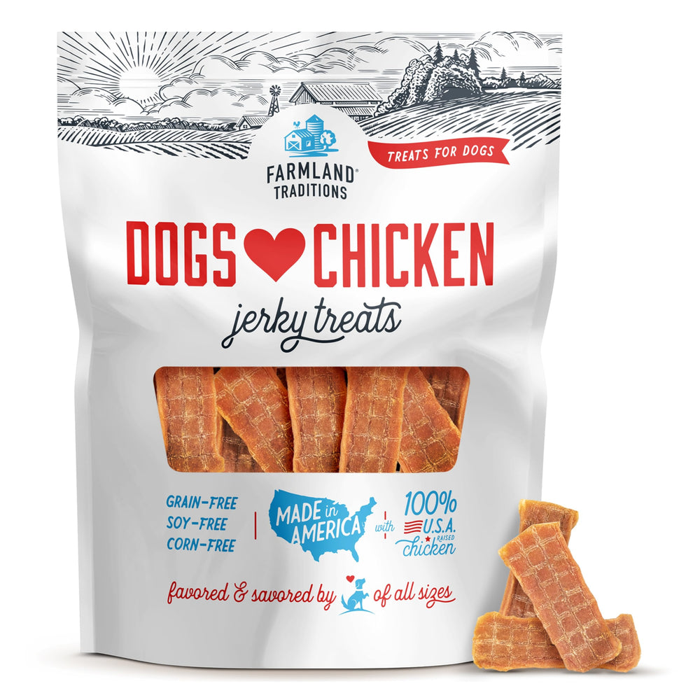 Farmland Traditions Poulet Jerky Chien Emballage – friandise pratique pour balades