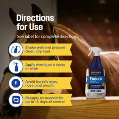 Farnam Endure: cheval en train d’être sprayé pour un usage pratique.