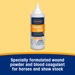 Farnam Wonder Dust favorise la coagulation sur une plaie exposée chez un cheval.