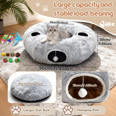 Fayavoo tunnel chat rond avec coussin détachable, lavage facile et confort durable.