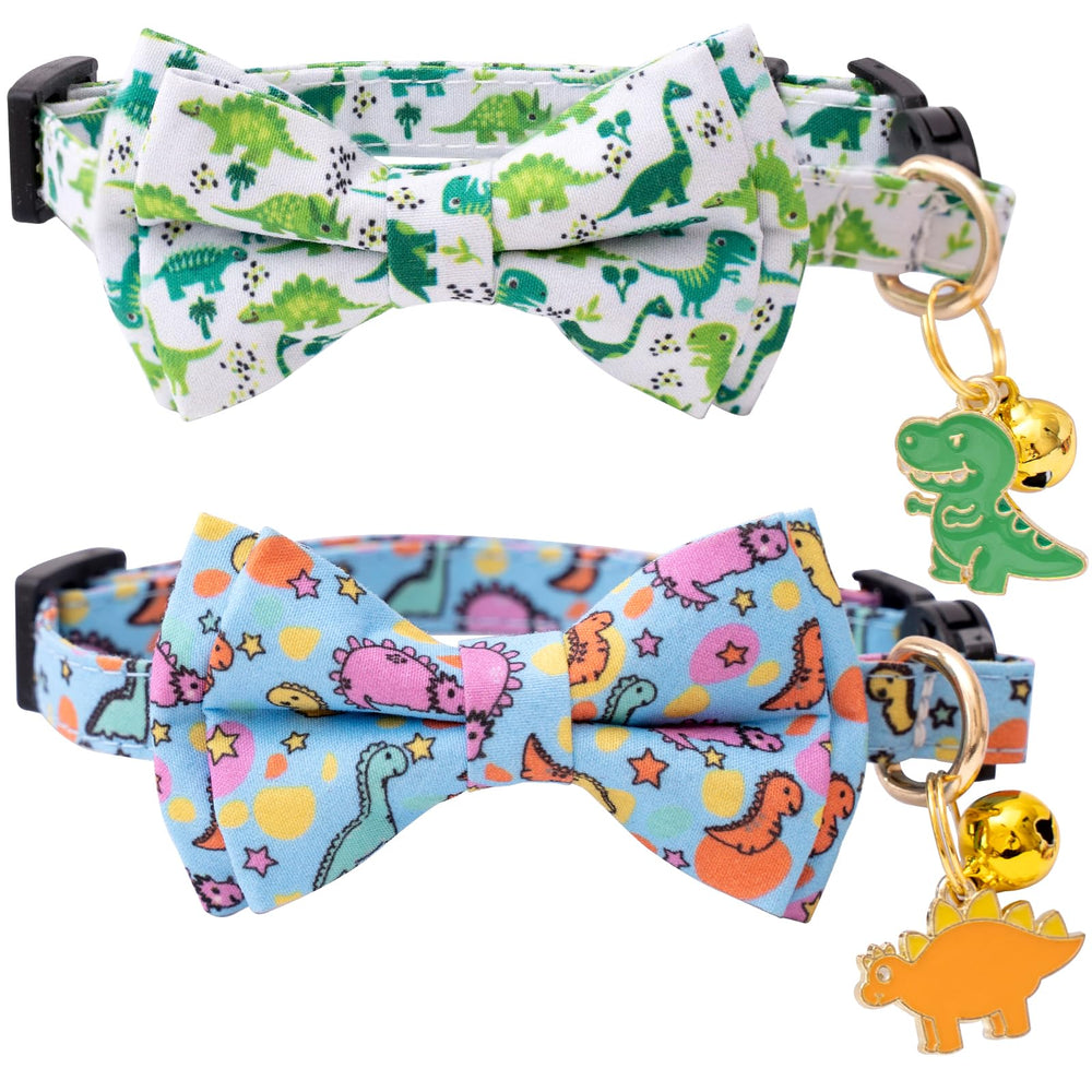 Faygarsle collier chat noeud papillon dinosaure bleu vert, look festif et chic.