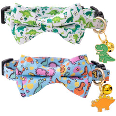 Faygarsle collier chat noeud papillon dinosaure bleu vert, look festif et chic.