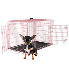 FDW cage chien rose 24 pouces avec porte double, vue avant.