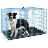 FDW cage chien 36 pouces bleue vue frontale, idéale pour le transport et le repos.