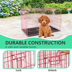 FDW cage chien rose bac plastique amovible etanche, nettoyage simplifié.