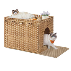Feandrea armoire-litiere boho, espace privé pour chat et rangement élégant.
