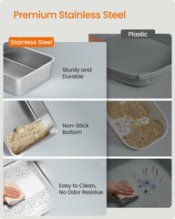 Boîte litière Feandrea en acier inox gris clair, hygiène durable et nettoyage facile