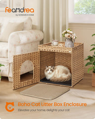 Feandrea cache-litière boho salon: élégance et intimité pour votre chat.