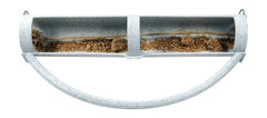 FeatherSmart Porte-millet horizontal montrant les miettes dans le plateau, nettoyage facilité.