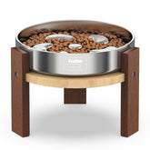 Support Feedoo en bois élevé pour chien, posture confortable lors des repas.