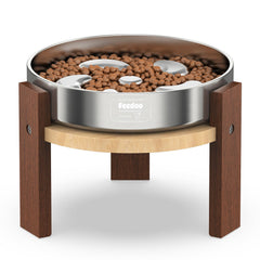Support Feedoo en bois élevé pour chien, posture confortable lors des repas.