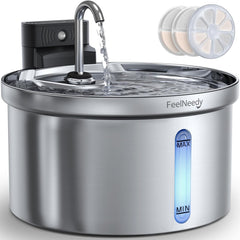 Fontaine FEELNEEDY sans fil en inox pour hydratation pratique des chats.