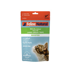 Feline Natural booster-tripes-vertes-agneau sur emballage, qualité premium.