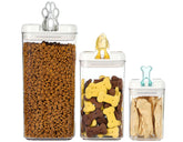 Contenants empilables Felli Flip Tite pour un rangement efficace des aliments pour animaux.