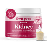 Flacon de poudre Fera Pets pour soutien rénal du chat, pratique à ajouter à l’alimentation.