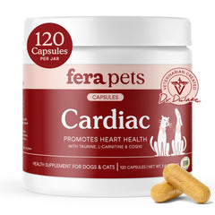 Fera Pets Soutien Cardiaque: bouteille de capsules montrant énergie et vitalité