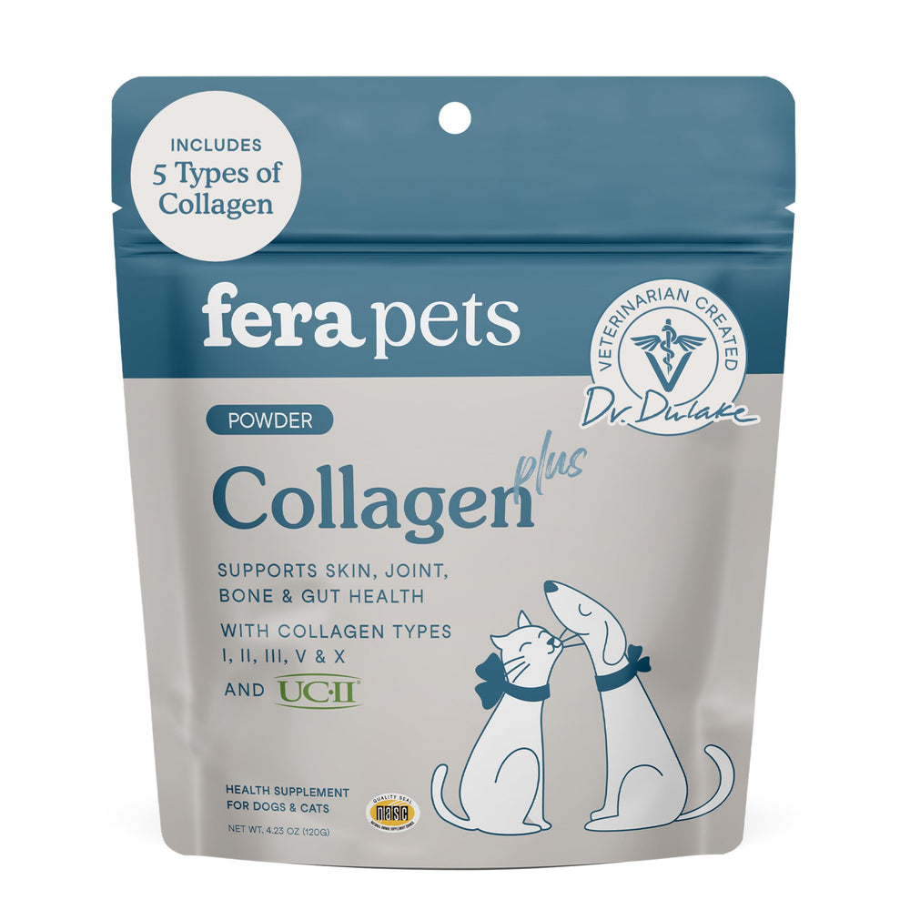 Fera Pets collagène chat-bouteille: soutien potentiel des articulations et du pelage.