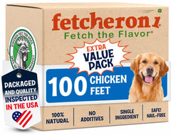 FETCHERONI pieds de poulet séchés pour chiens, friandise naturelle pouvant aider l'hygiène dentaire.