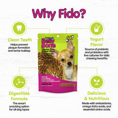 Taille 3 pouces, friandise adaptée pour les petits chiens Fido Belly Bones Mini yaourt.