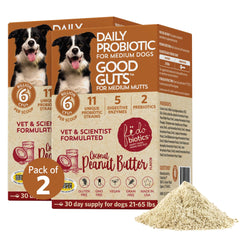 Fidobiotics Good Guts flacon probiotiques pour chiens, dosage pratique.