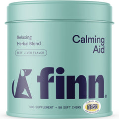 Finn Aide Calme Chien: bouteille de friandises apaisantes pour chien.