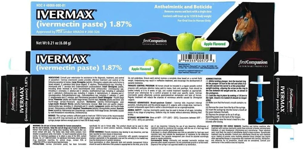First Companion Ivermax pâte équine bleue avec emballage bleu prêt à l'emploi