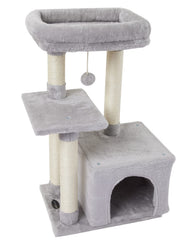 FISH&NAP arbre à chat gris: base stable pour chats d'intérieur.