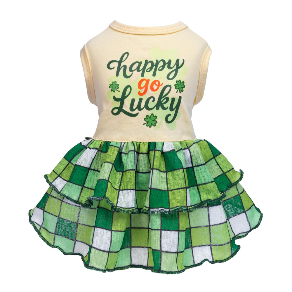 Robe Fitwarm pour chien Saint-Patrick vert et jaune, parfaite pour les sorties festives.