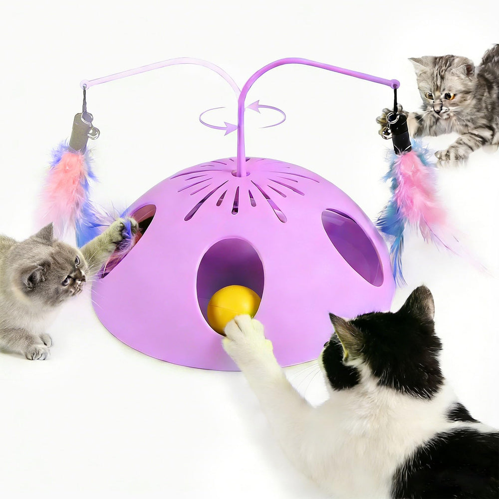 Jouet FITWOWFIT pour chat avec plume en mouvement sur piste, stimulation naturelle.