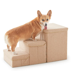 Flashing Fire: escaliers chien 3 marches avec rangement beige, accès facilité.