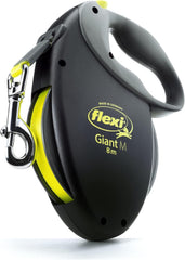Longe FLEXI Giant noire, vue d’ensemble, sécurité et contrôle renforcés pour les promenades.