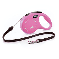 Laisse FLEXI New Classic corde-retractable pour chien petit rose, contrôle fluide.
