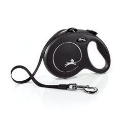 Laisse FLEXI New Classic noire avec poignée ergonomique pour une prise en main stable.
