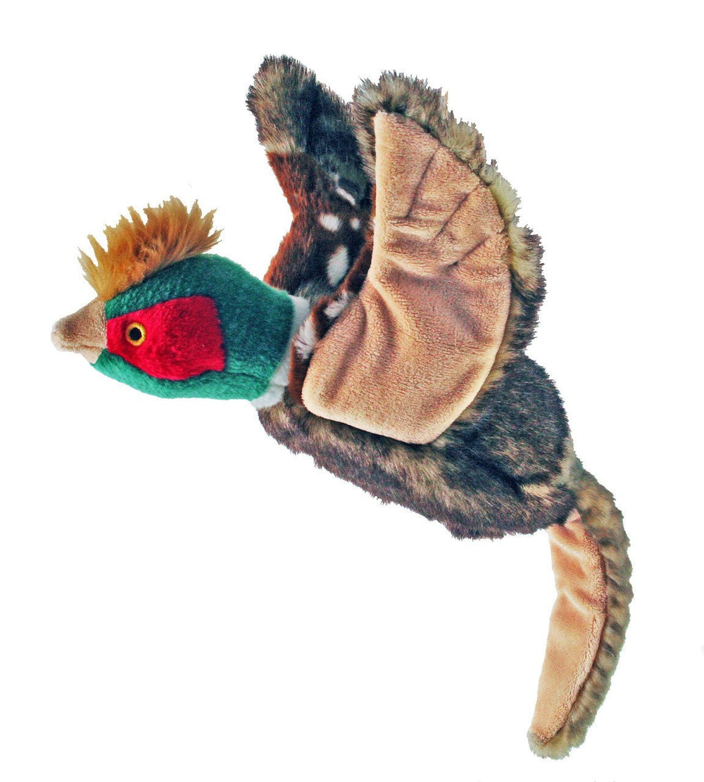 Fluff & Tuff Ike le faisan volant, jouet peluche robuste pour jeux de poursuite.