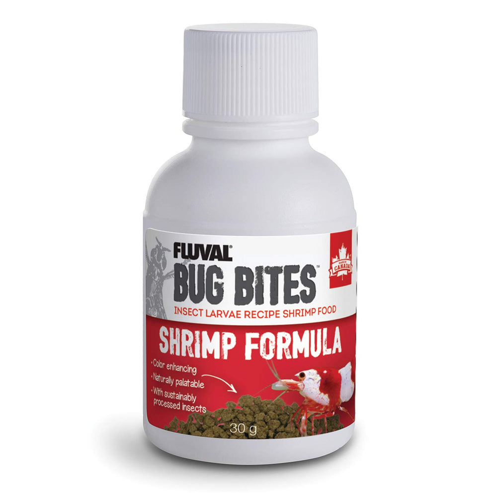 Fluval Bug Bites granules pour poissons et crevettes, nourrissage facile et appétence accrue.