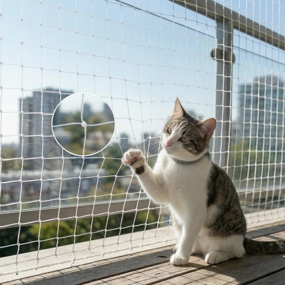 Fluxionova filet chat balcon translucide: sécurité légère sans bloquer la vue.