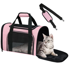 Porte-chat FOORLON souple rose, sous le siège pour voyage en cabine.