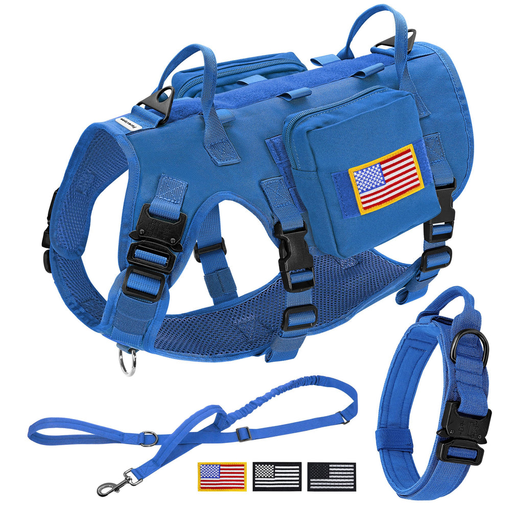 Harnais tactique Forestpaw bleu pour chien grand, confort et sécurité lors des promenades.