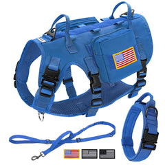 Harnais tactique Forestpaw bleu pour chien grand, confort et sécurité lors des promenades.