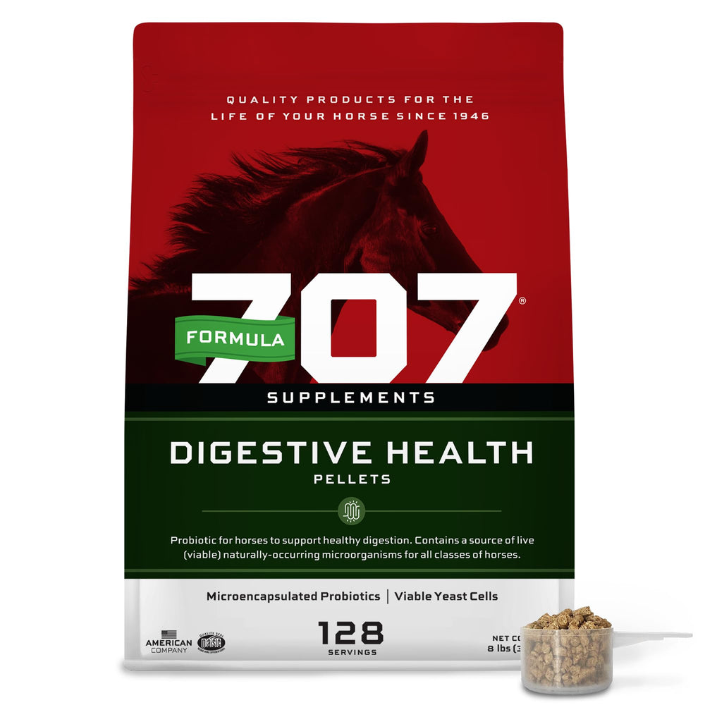 Formula 707 granulés digestifs pour chevaux favorisant une digestion équilibrée.