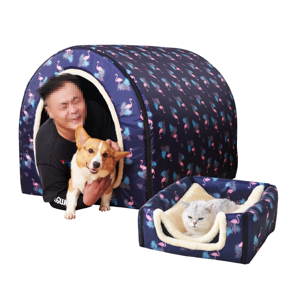 Lit pour chien FOUIYIUTU 2-en-1: maison cosy et refuge sûr