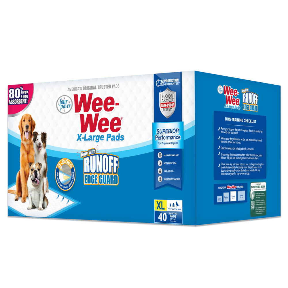Four Paws Wee-Wee avec garde-rebord et absorption élevée protège le sol.